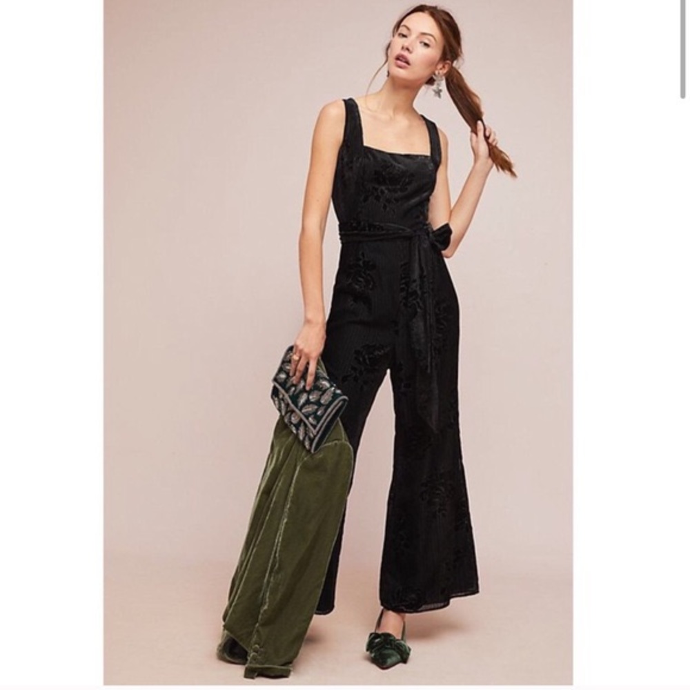 Anthro Moulinette Soeurs Black Velvet Jumpsuit
